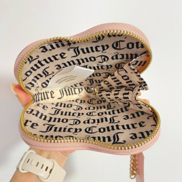 Juicy Couture Pink Diamonds & Pearls Heart Shape Logo Gold Chain Wristlet Bag - Picture 7 of 7